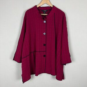 Ali Miles Jacket Womens Plus 3X‎ Maroon Black Button Up Lagenlook Textured Artsy